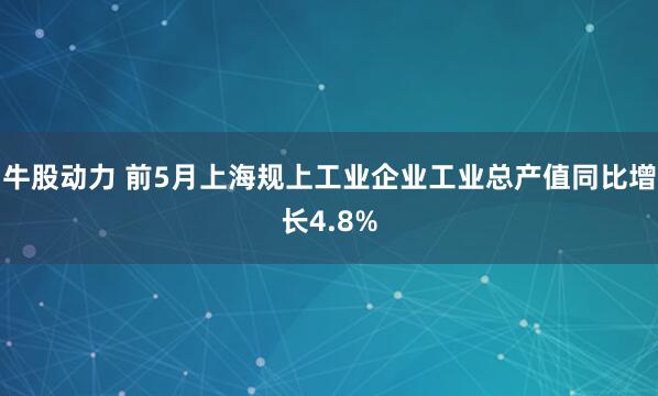 牛股动力 前5月上海规上工业企业工业总产值同比增长4.8%